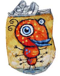 crushed can, art, recycle, colorful,soda,beer,upcycle
