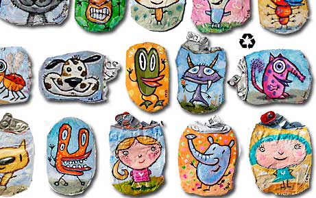 crushed can, art, recycle, colorful,soda,beer,kaufman,charles